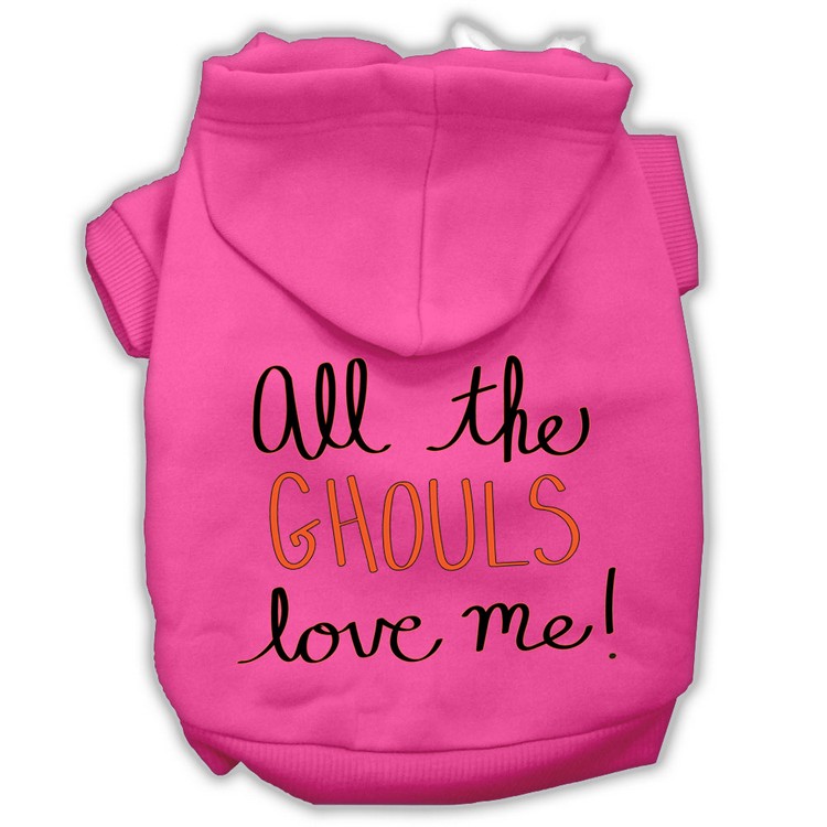 All the Ghouls Screenprint Dog Hoodie Bright Pink XS